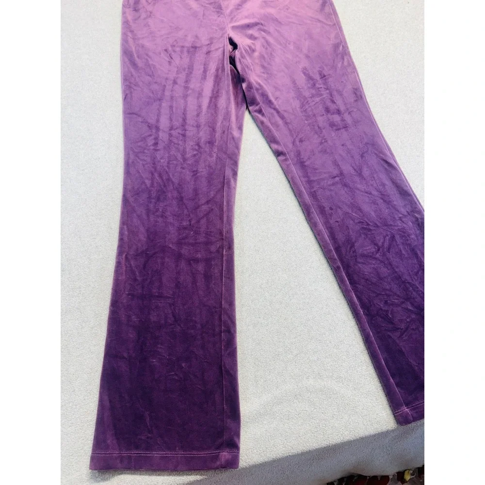 Juicy Couture Velour Pants Womens Large Purple Rhinestone Logo Y2K Flare Leg